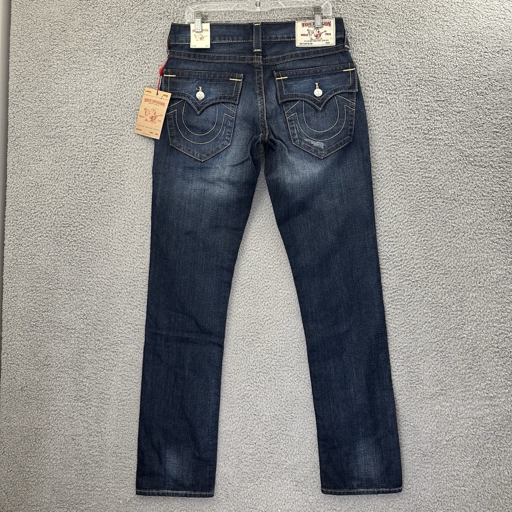 True Religion Geno Slim Jeans Flap Back Pockets Lost Lagoon Denim Men's 31‎ x 34